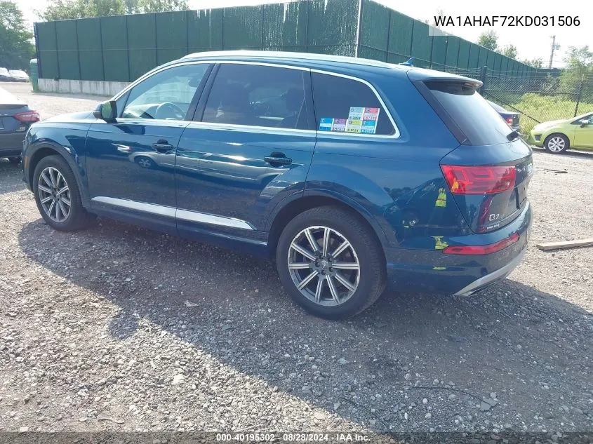 2019 Audi Q7 45 Premium/45 Se Premium VIN: WA1AHAF72KD031506 Lot: 40195302