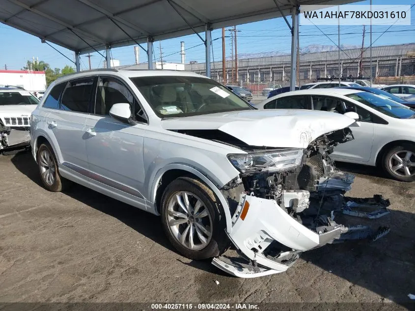 2019 Audi Q7 45 Se Premium VIN: WA1AHAF78KD031610 Lot: 40257115