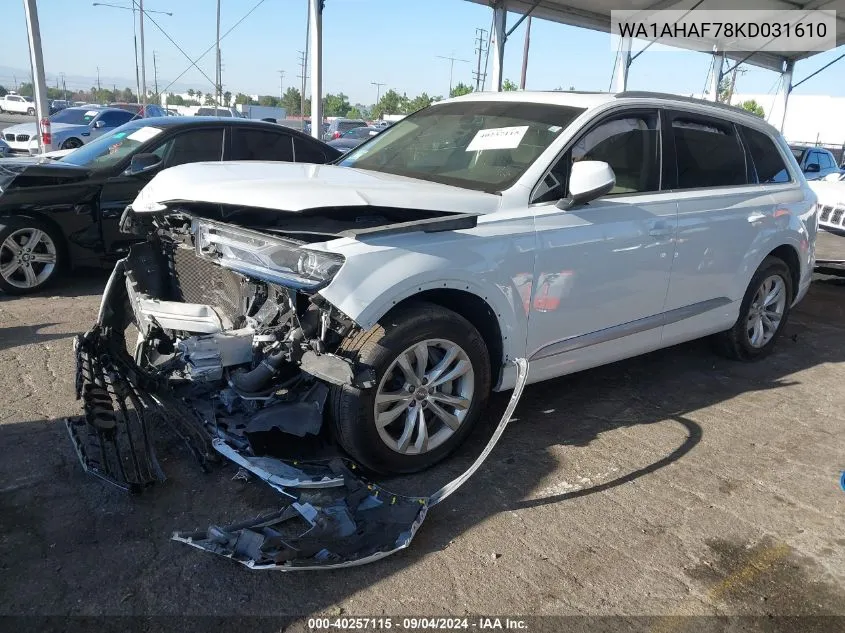 2019 Audi Q7 45 Se Premium VIN: WA1AHAF78KD031610 Lot: 40257115