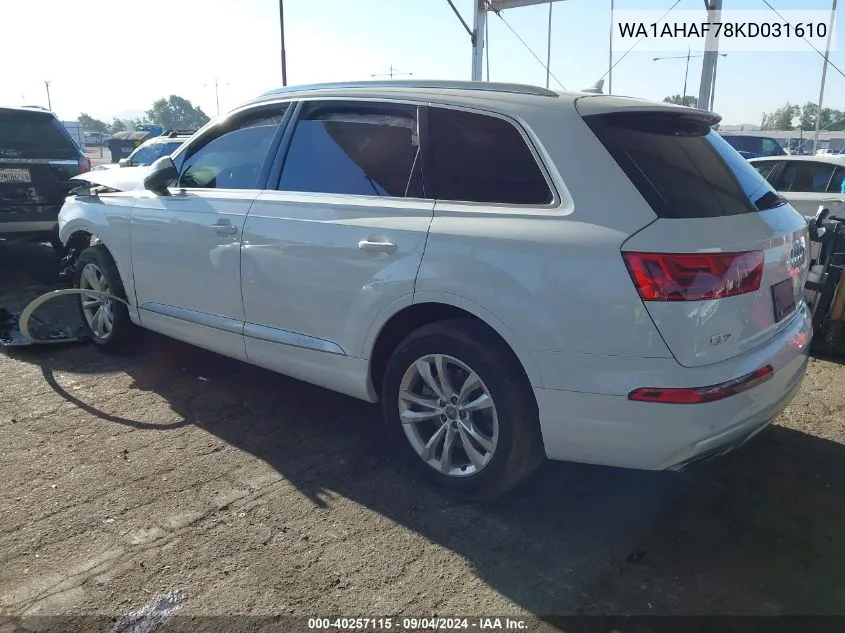 2019 Audi Q7 45 Se Premium VIN: WA1AHAF78KD031610 Lot: 40257115