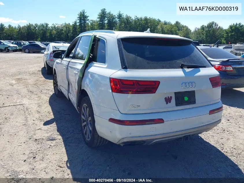 2019 Audi Q7 55 Premium/55 Se Premium VIN: WA1LAAF76KD000319 Lot: 40270456