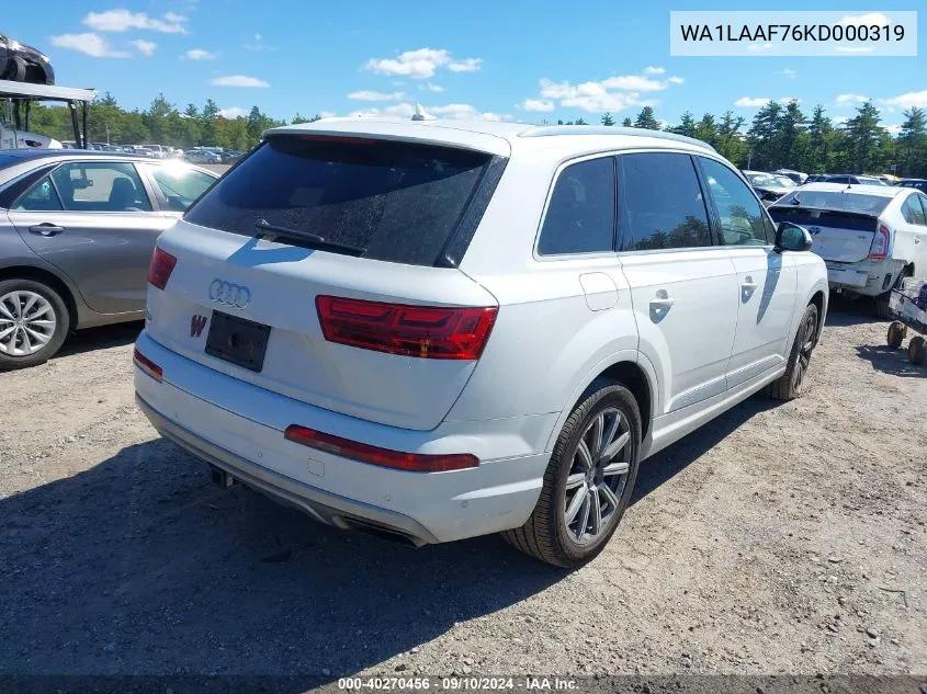 2019 Audi Q7 55 Premium/55 Se Premium VIN: WA1LAAF76KD000319 Lot: 40270456