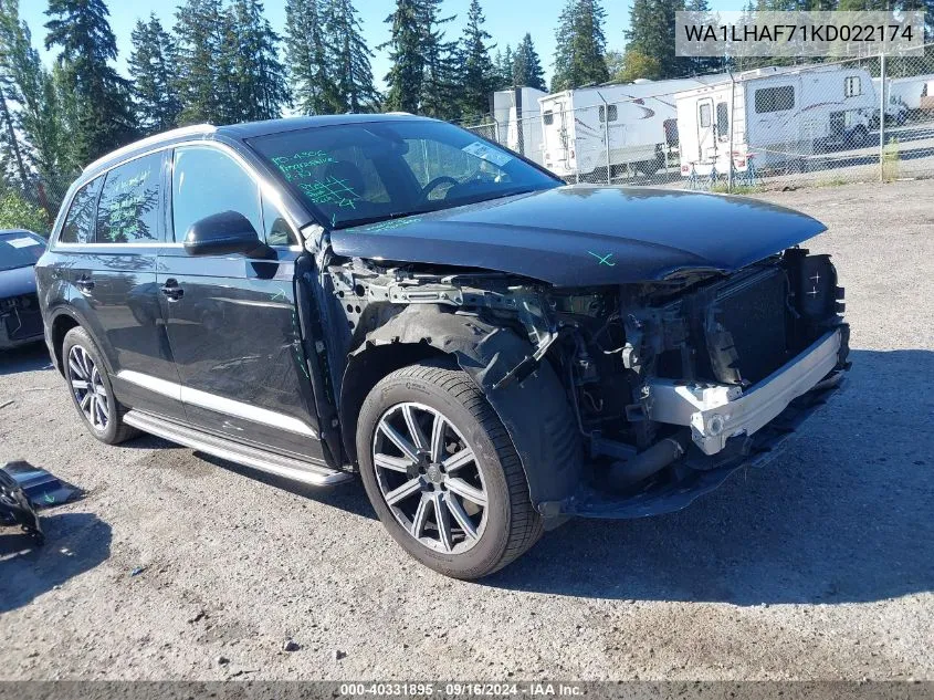 2019 Audi Q7 45 Premium/45 Se Premium VIN: WA1LHAF71KD022174 Lot: 40331895