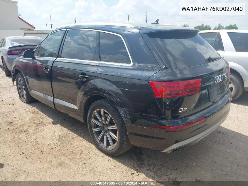 2019 Audi Q7 45 Premium/45 Se Premium VIN: WA1AHAF76KD027040 Lot: 40347005