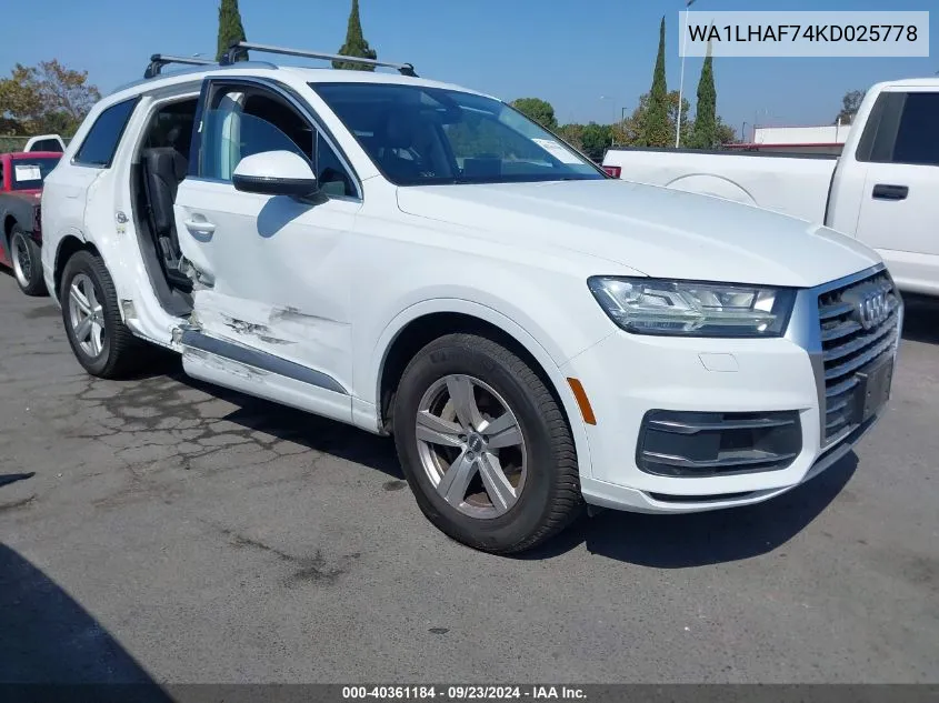 WA1LHAF74KD025778 2019 Audi Q7 45 Premium/45 Se Premium