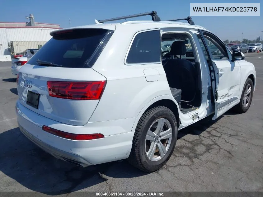 2019 Audi Q7 45 Premium/45 Se Premium VIN: WA1LHAF74KD025778 Lot: 40361184