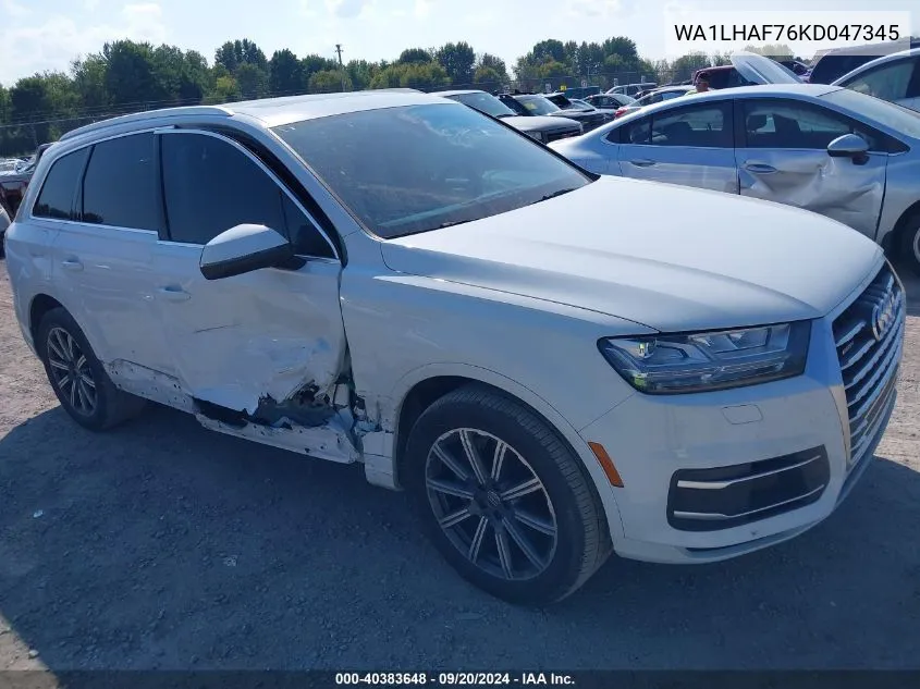 2019 Audi Q7 45 Premium VIN: WA1LHAF76KD047345 Lot: 40383648