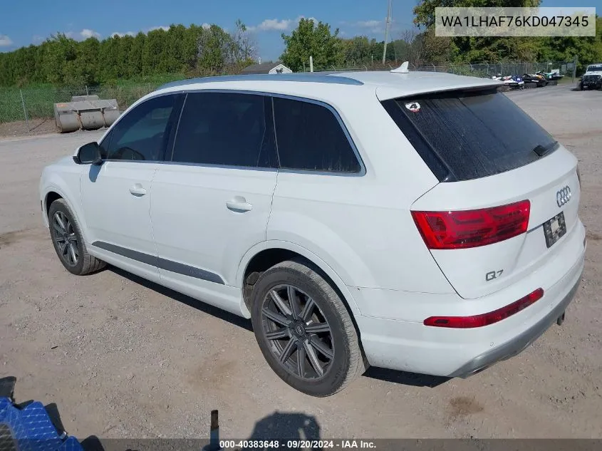 2019 Audi Q7 45 Premium VIN: WA1LHAF76KD047345 Lot: 40383648