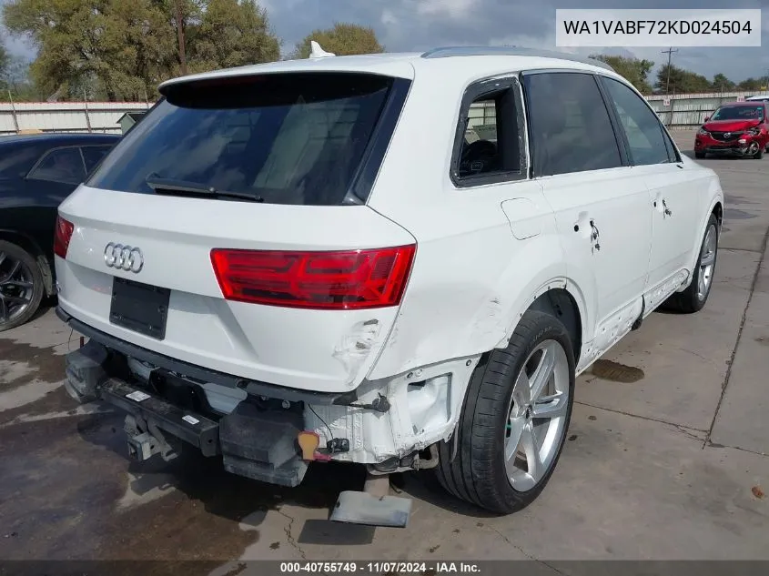 2019 Audi Q7 55 Premium VIN: WA1VABF72KD024504 Lot: 40755749