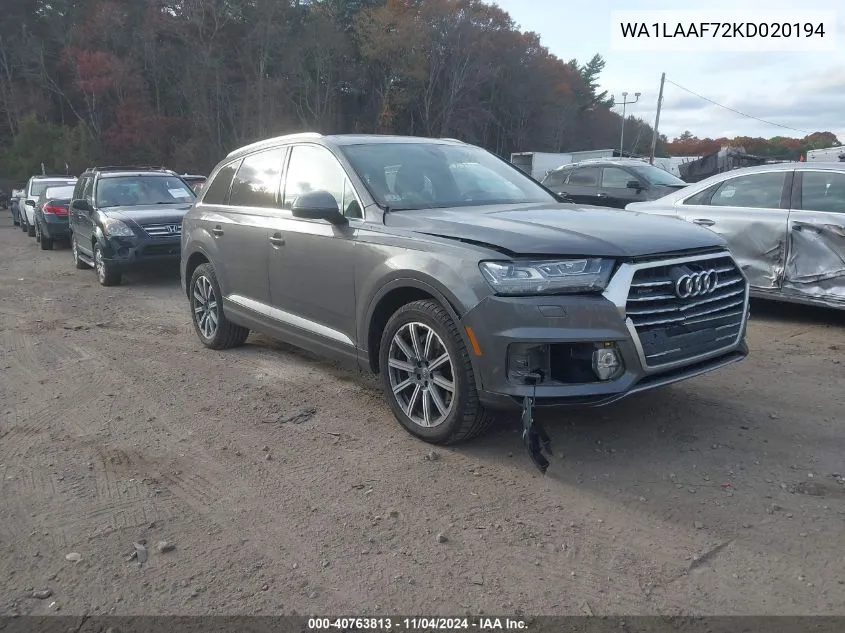 2019 Audi Q7 55 Premium VIN: WA1LAAF72KD020194 Lot: 40763813