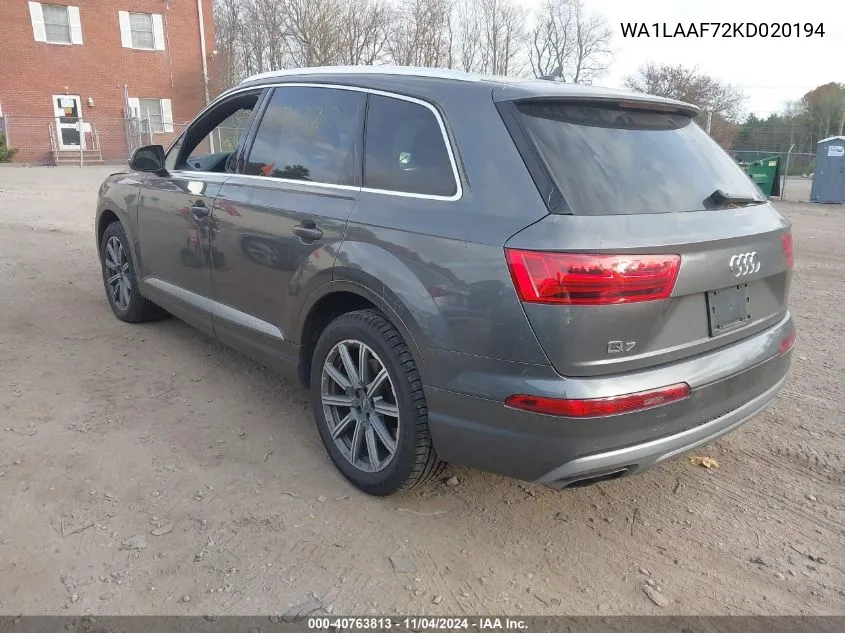 2019 Audi Q7 55 Premium VIN: WA1LAAF72KD020194 Lot: 40763813