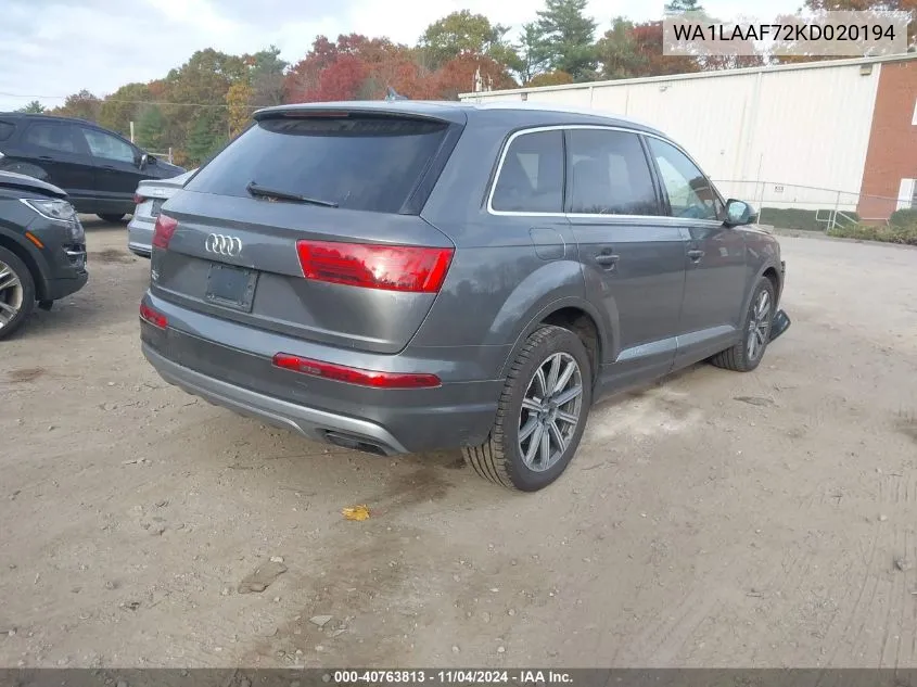 2019 Audi Q7 55 Premium VIN: WA1LAAF72KD020194 Lot: 40763813