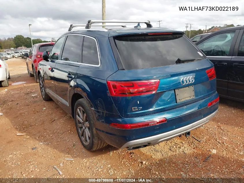 2019 Audi Q7 45 Premium/45 Se Premium VIN: WA1LHAF73KD022189 Lot: 40798608