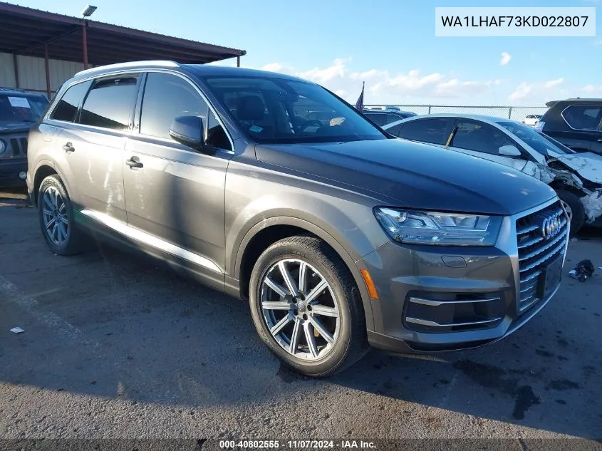 2019 Audi Q7 45 Premium VIN: WA1LHAF73KD022807 Lot: 40802555