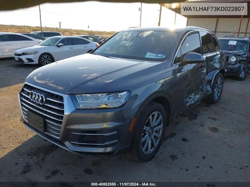 2019 Audi Q7 45 Premium VIN: WA1LHAF73KD022807 Lot: 40802555