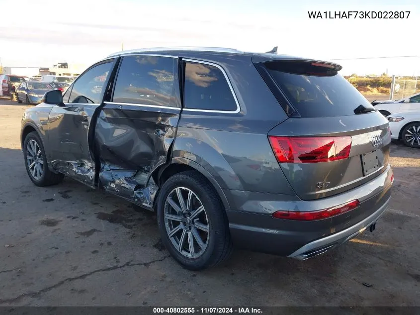 2019 Audi Q7 45 Premium VIN: WA1LHAF73KD022807 Lot: 40802555