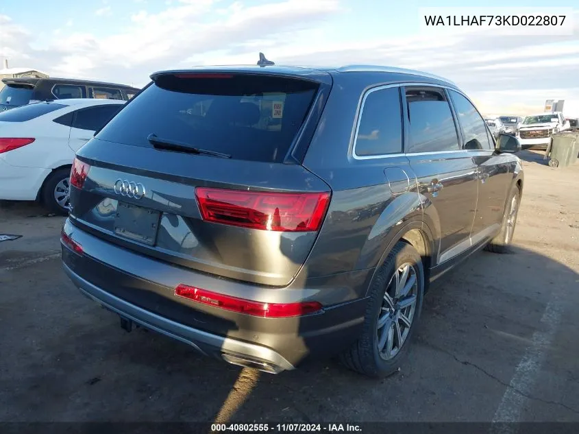 2019 Audi Q7 45 Premium VIN: WA1LHAF73KD022807 Lot: 40802555