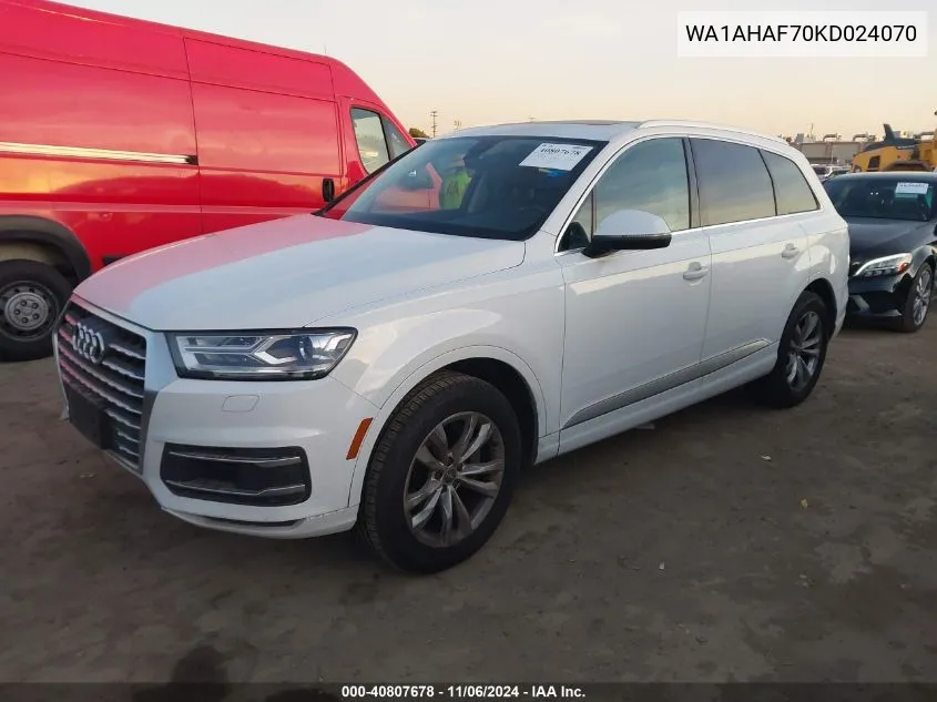 2019 Audi Q7 45 Premium/45 Se Premium VIN: WA1AHAF70KD024070 Lot: 40807678