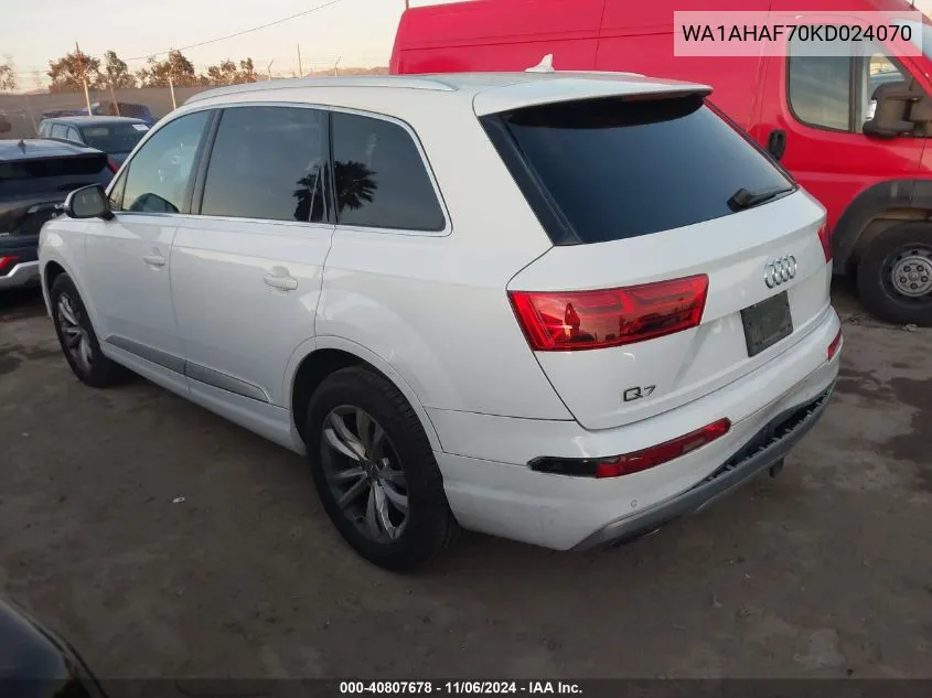 2019 Audi Q7 45 Premium/45 Se Premium VIN: WA1AHAF70KD024070 Lot: 40807678