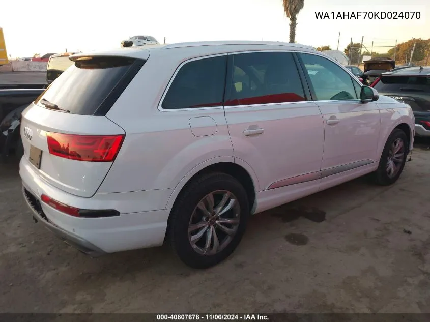 2019 Audi Q7 45 Premium/45 Se Premium VIN: WA1AHAF70KD024070 Lot: 40807678