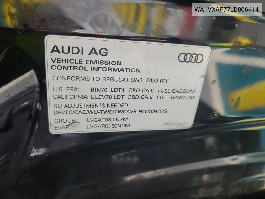 2020 Audi Q7 Prestige 55 Tfsi Quattro Tiptronic VIN: WA1VXAF77LD006414 Lot: 40578229