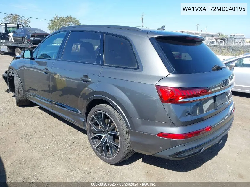 2021 Audi Q7 Prestige 55 Tfsi Quattro Tiptronic VIN: WA1VXAF72MD040195 Lot: 39507625