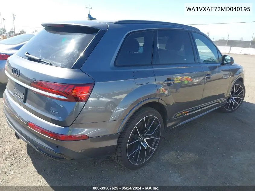 2021 Audi Q7 Prestige 55 Tfsi Quattro Tiptronic VIN: WA1VXAF72MD040195 Lot: 39507625