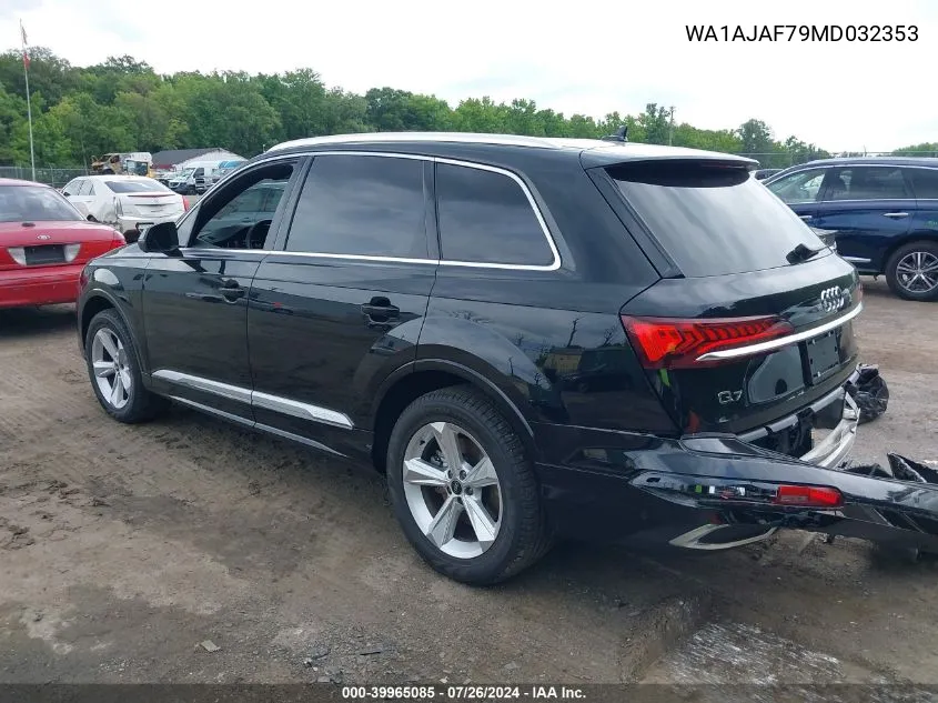 2021 Audi Q7 Premium 45 Tfsi Quattro Tiptronic VIN: WA1AJAF79MD032353 Lot: 39965085