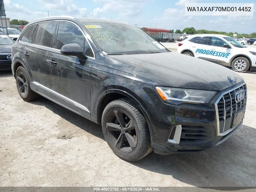 2021 Audi Q7 Premium 55 Tfsi Quattro Tiptronic VIN: WA1AXAF70MD014452 Lot: 40072702