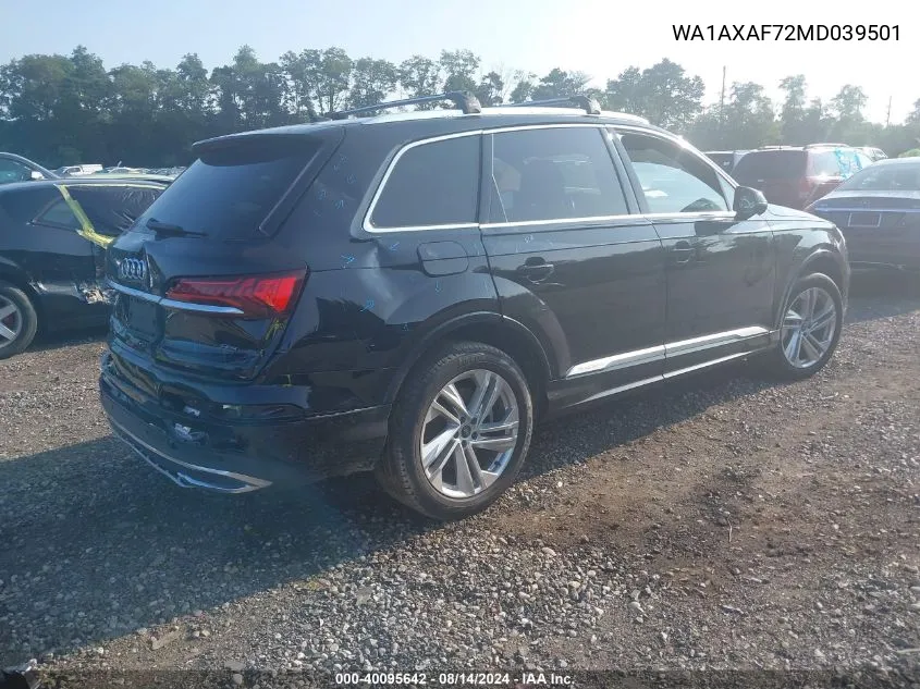 2021 Audi Q7 Premium 55 Tfsi Quattro Tiptronic VIN: WA1AXAF72MD039501 Lot: 40095642