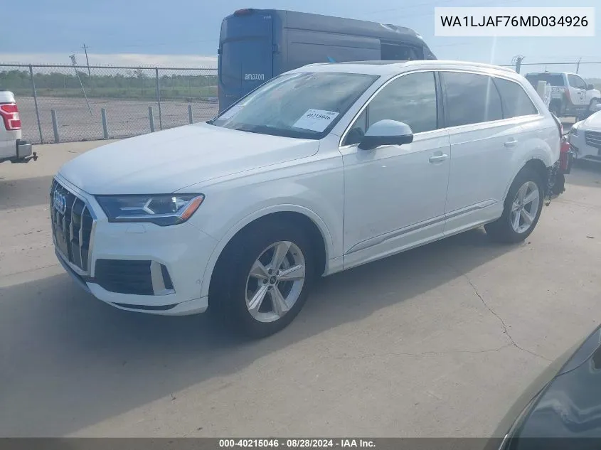 2021 Audi Q7 Premium Plus 45 Tfsi Quattro Tiptronic VIN: WA1LJAF76MD034926 Lot: 40215046