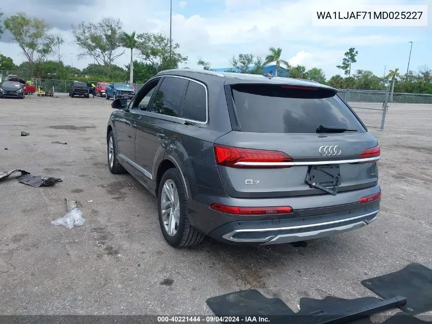 2021 Audi Q7 Premium Plus 45 Tfsi Quattro Tiptronic VIN: WA1LJAF71MD025227 Lot: 40221444