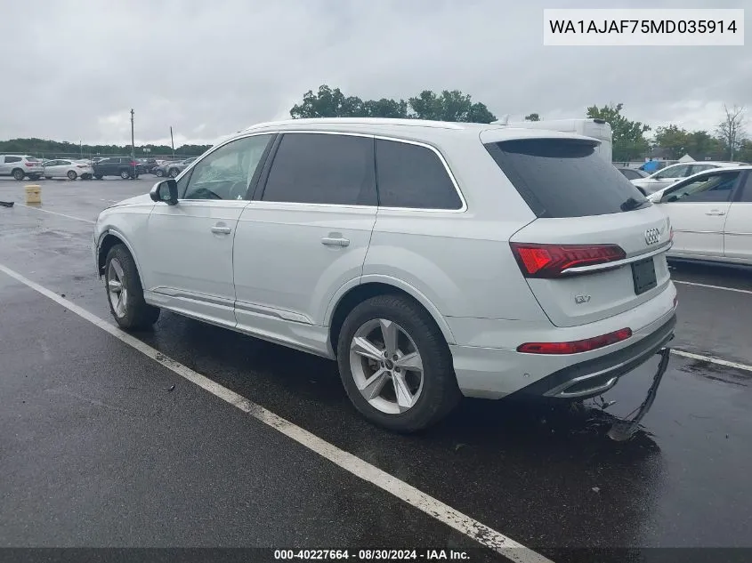 2021 Audi Q7 Premium 45 Tfsi Quattro Tiptronic VIN: WA1AJAF75MD035914 Lot: 40227664