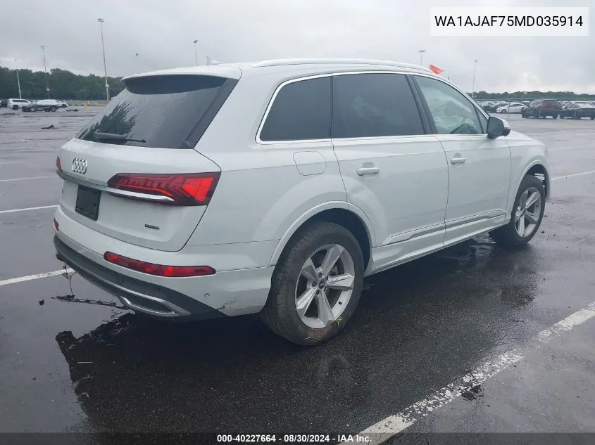 2021 Audi Q7 Premium 45 Tfsi Quattro Tiptronic VIN: WA1AJAF75MD035914 Lot: 40227664