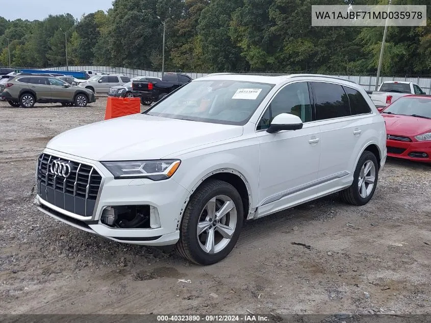 2021 Audi Q7 Premium VIN: WA1AJBF71MD035978 Lot: 40323890