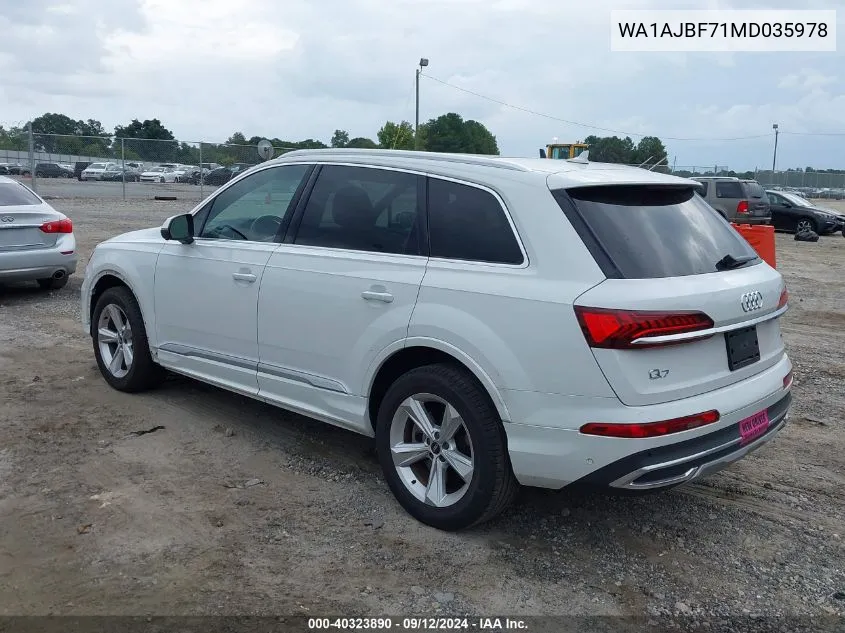 2021 Audi Q7 Premium VIN: WA1AJBF71MD035978 Lot: 40323890