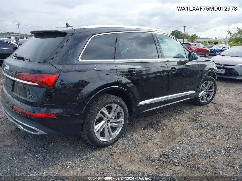 2021 Audi Q7 Premium Plus VIN: WA1LXAF75MD012978 Lot: 40414888