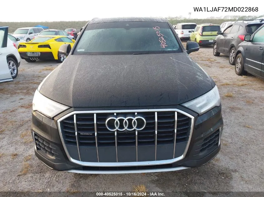 2021 Audi Q7 Premium Plus 45 Tfsi Quattro Tiptronic VIN: WA1LJAF72MD022868 Lot: 40525015