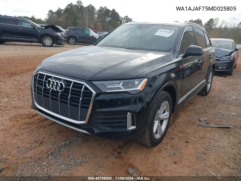 2021 Audi Q7 Premium 45 Tfsi Quattro Tiptronic VIN: WA1AJAF75MD025805 Lot: 40789500