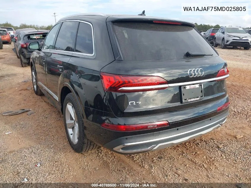 2021 Audi Q7 Premium 45 Tfsi Quattro Tiptronic VIN: WA1AJAF75MD025805 Lot: 40789500