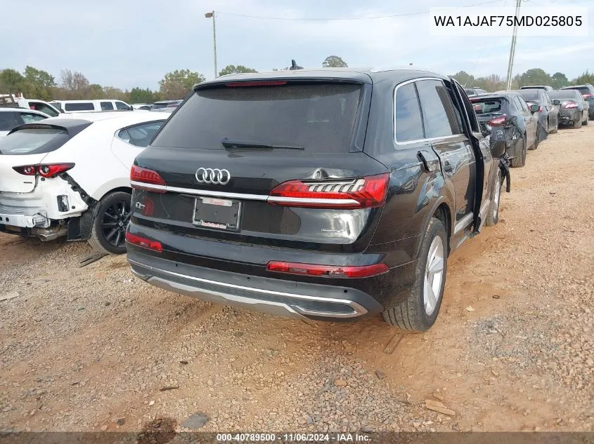 2021 Audi Q7 Premium 45 Tfsi Quattro Tiptronic VIN: WA1AJAF75MD025805 Lot: 40789500