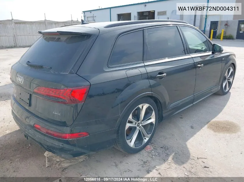 2022 Audi Q7 VIN: WA1WXBF72ND004311 Lot: 12056815