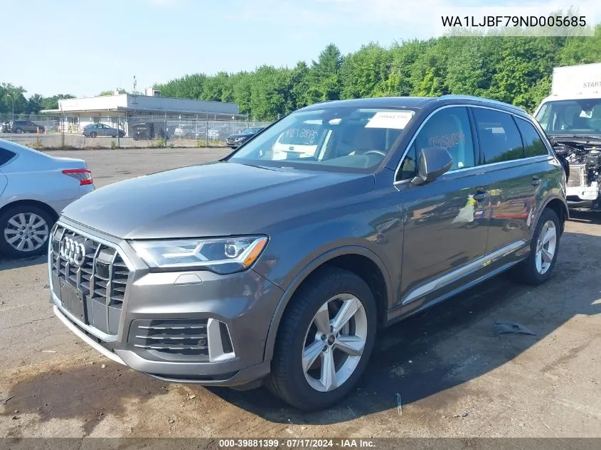 2022 Audi Q7 Premium Plus 45 Tfsi Quattro Tiptronic VIN: WA1LJBF79ND005685 Lot: 39881399