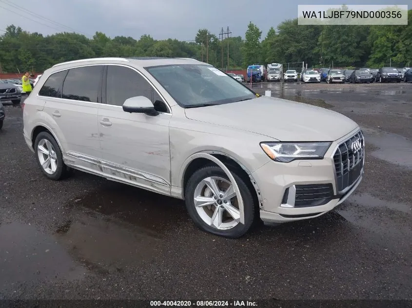 2022 Audi Q7 Premium Plus 45 Tfsi Quattro Tiptronic VIN: WA1LJBF79ND000356 Lot: 40042020