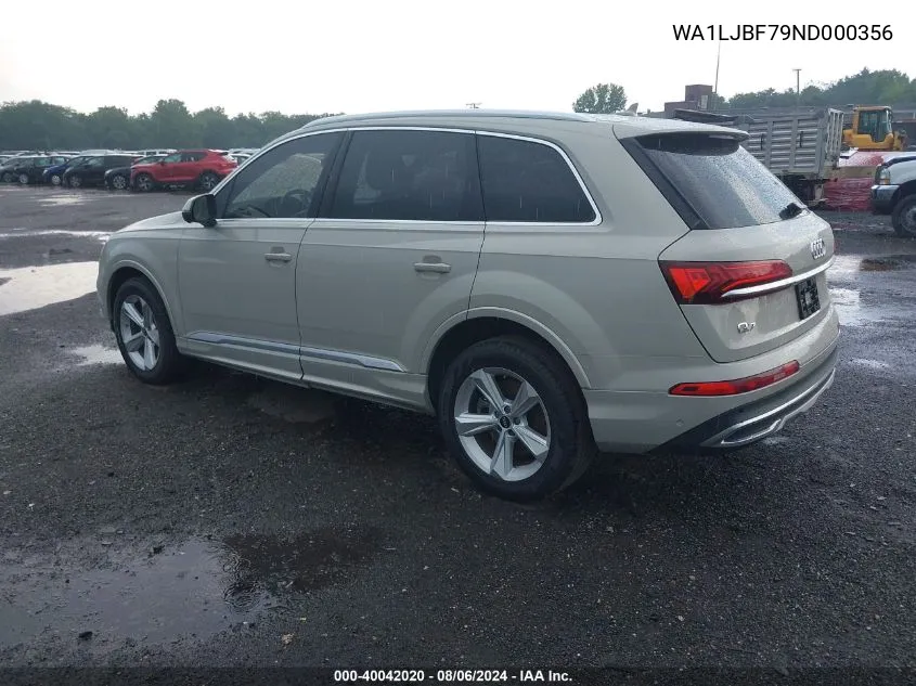 2022 Audi Q7 Premium Plus 45 Tfsi Quattro Tiptronic VIN: WA1LJBF79ND000356 Lot: 40042020