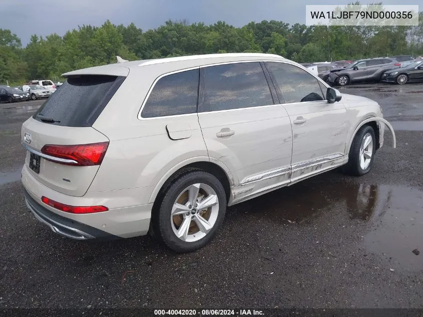 2022 Audi Q7 Premium Plus 45 Tfsi Quattro Tiptronic VIN: WA1LJBF79ND000356 Lot: 40042020