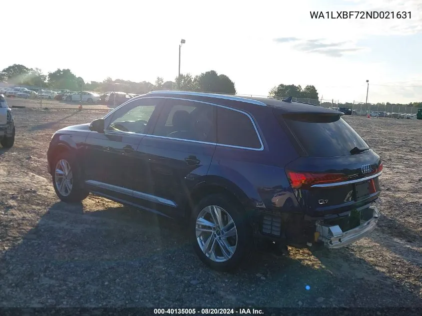 2022 Audi Q7 Premium Plus VIN: WA1LXBF72ND021631 Lot: 40135005