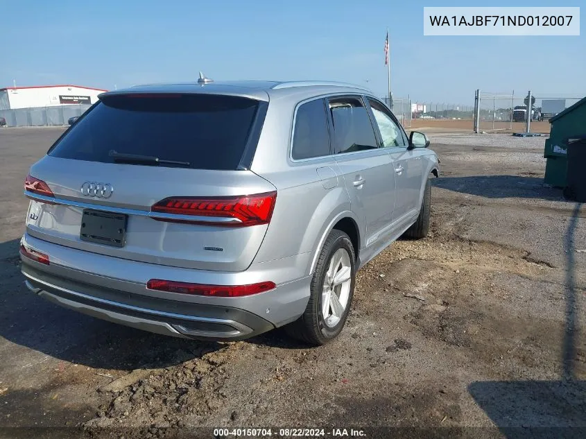 2022 Audi Q7 Premium 45 Tfsi Quattro Tiptronic VIN: WA1AJBF71ND012007 Lot: 40150704