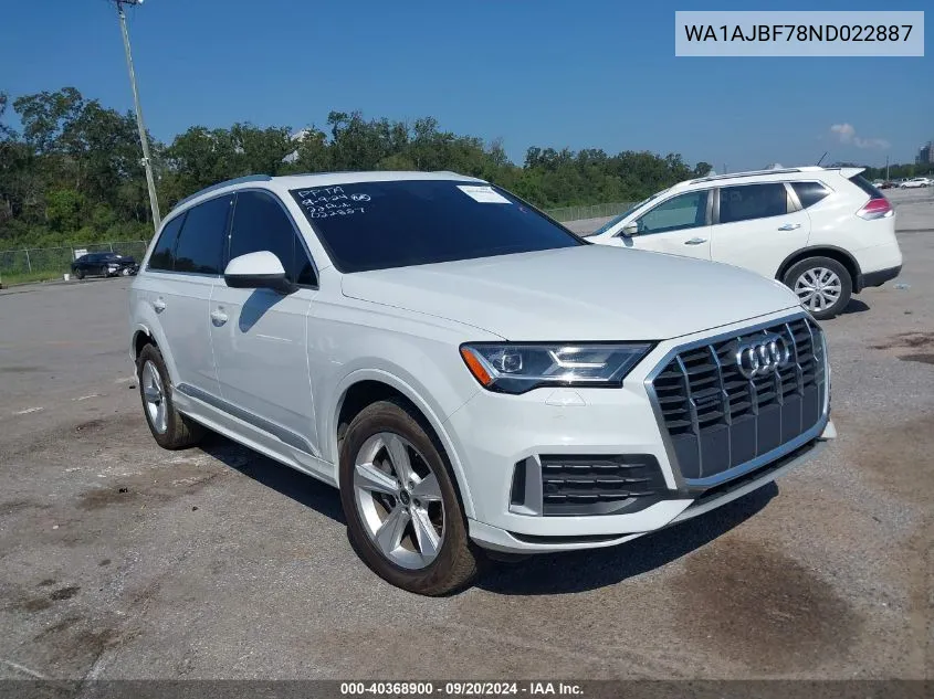 2022 Audi Q7 Premium 45 Tfsi Quattro Tiptronic VIN: WA1AJBF78ND022887 Lot: 40368900