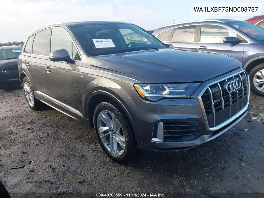 2022 Audi Q7 Premium Plus 55 Tfsi Quattro Tiptronic VIN: WA1LXBF75ND003737 Lot: 40763559